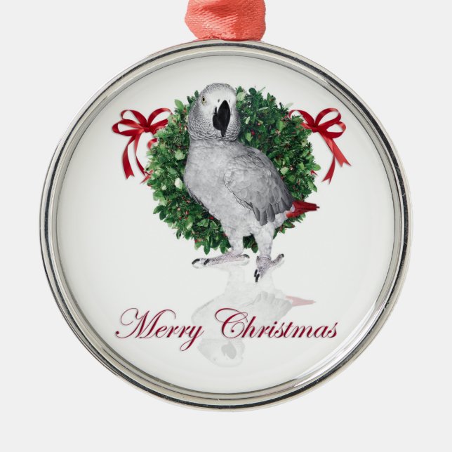 African Grey Parrot Holiday Gifts Metal Tree Decoration (Front)