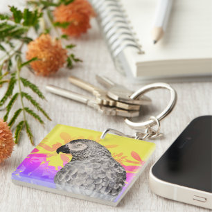 African grey Parrot  Key Ring