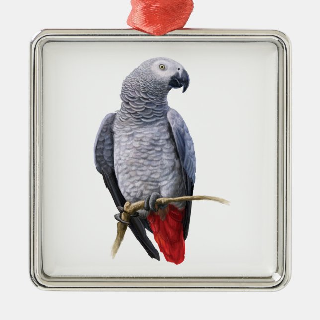 African Grey Parrot Metal Tree Decoration (Front)