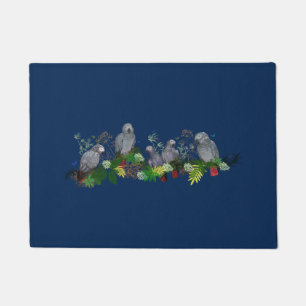 African Grey Parrot Party Door Mat (Navy)