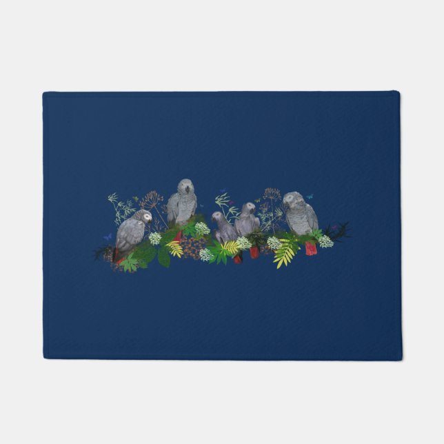 African Grey Parrot Party Door Mat (Navy) (Front)
