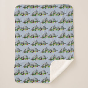 African Grey Parrot Party Sherpa Blanket (Blue)