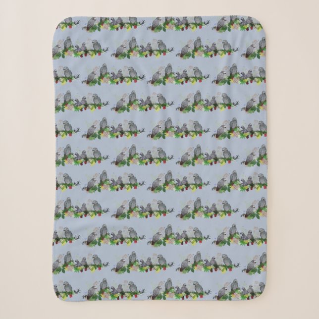 African Grey Parrot Party Sherpa Blanket (Blue) (Front)