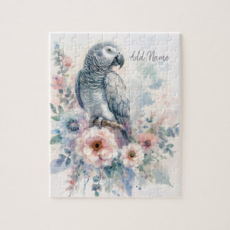 African Grey Parrot Pastel Floral Jigsaw Puzzle