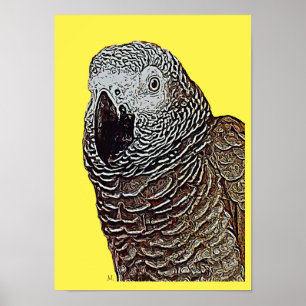 African Grey Parrot Pop Art Poster (Yellow)