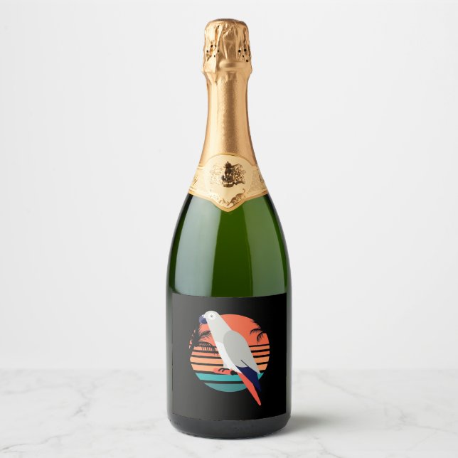 African Grey Parrot Retro Vintage Sparkling Wine Label (Front)
