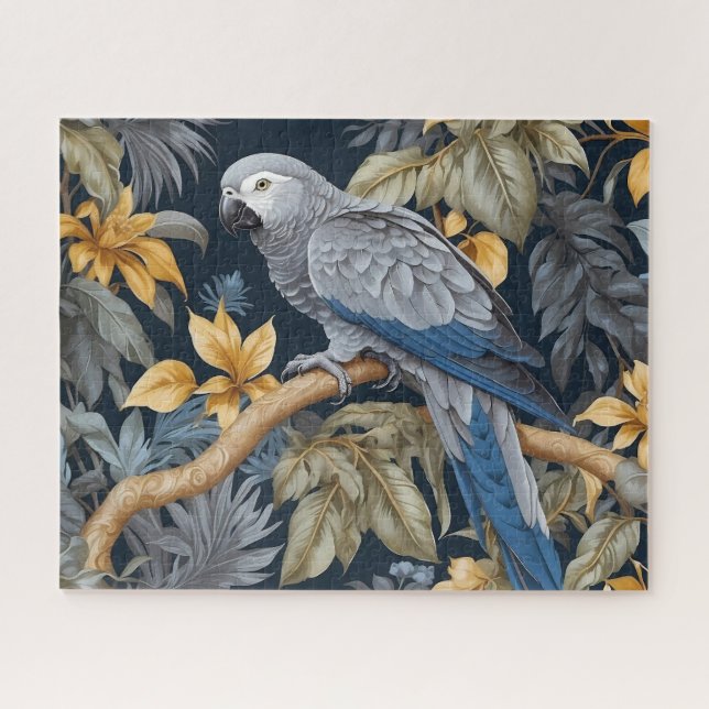 African Grey Parrot Tropical Leaves Jigsaw Puzzle (Horizontal)