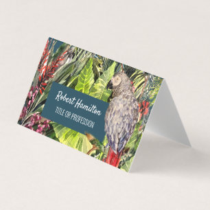 African grey parrot watercolor painting business card