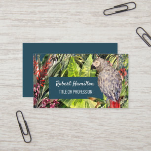 African grey parrot watercolor painting business card
