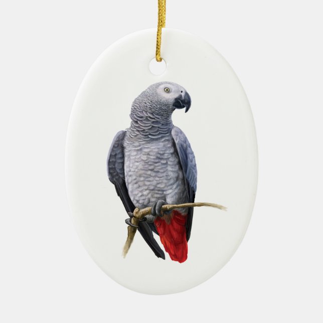 African Grey Parrot within a Gold Circle Ceramic Tree Decoration (Front)