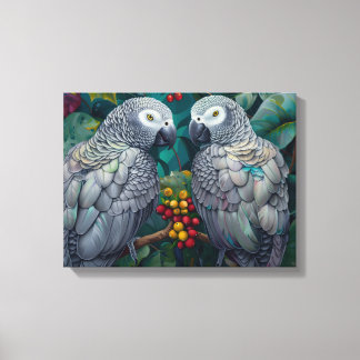 African Grey Parrots Persimmon-Berry Duet  Canvas Print