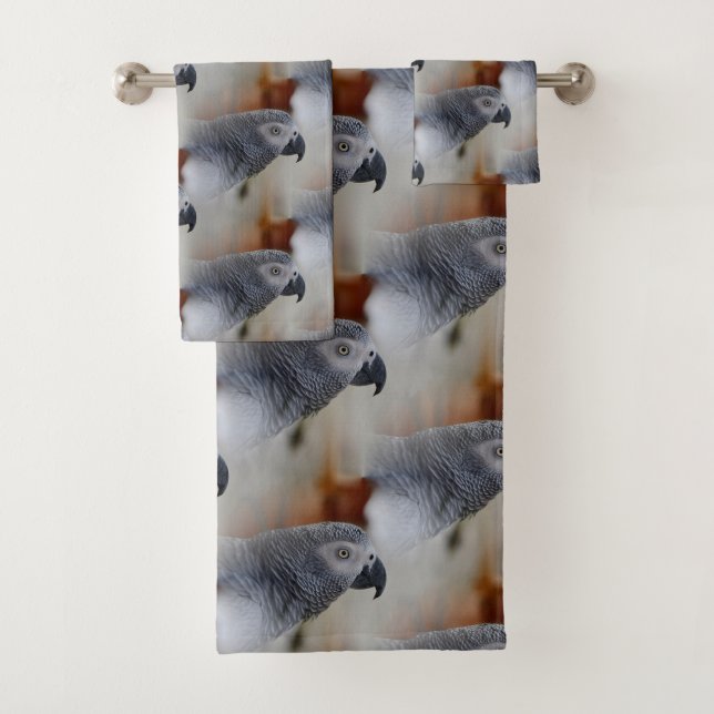 African Grey Pattern Bath Towel Set (Insitu)