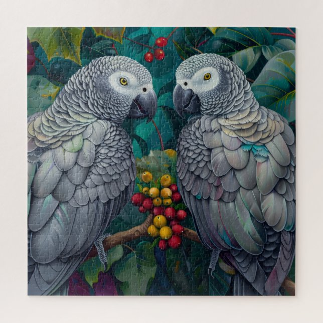 African Grey Persimmon-Berry Duet Jigsaw Puzzle (Vertical)