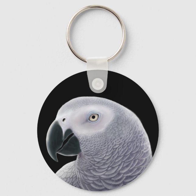 African Grey Portrait Key Ring (Front)
