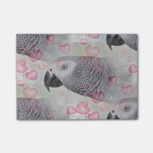 African Grey Puffy Hearts Post-it Notes