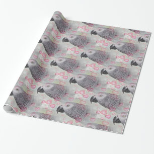 African Grey Puffy Hearts Wrapping Paper