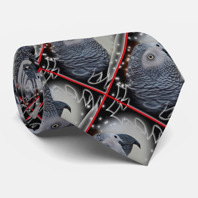 African Grey Snowy Christmas Tie (Rolled)