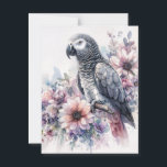 African Grey with Wildflowers Watercolor Art Postcard<br><div class="desc">Send a touch of elegance with "Parrot & Petals, " a beautifully illustrated postcard featuring a majestic African Grey parrot perched among soft watercolor blooms. Rendered in dreamy shades of grey, blush, lavender, and dusty blue, this design captures both the intelligence and poise of the parrot, perfectly complemented by a...</div>