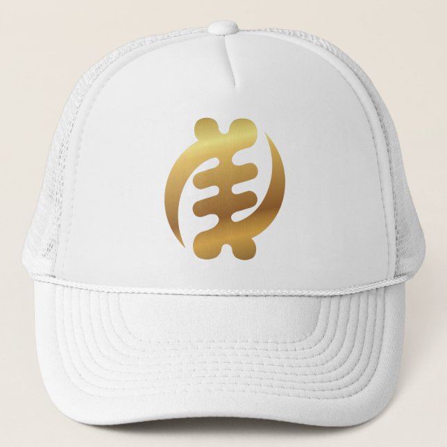 African Gye Nyame Shiny Gold Adinkra Symbol Trucker Hat (Front)