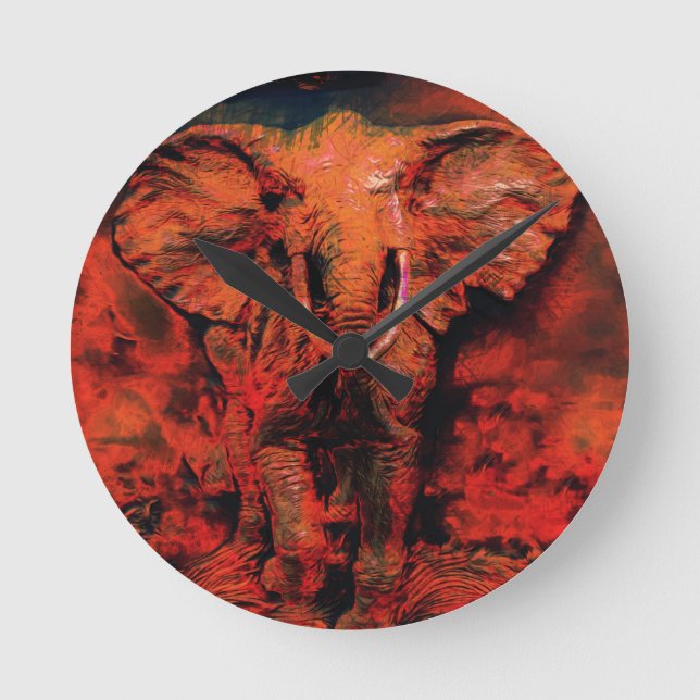 African Heat - Wild Elephant    Round Clock (Front)