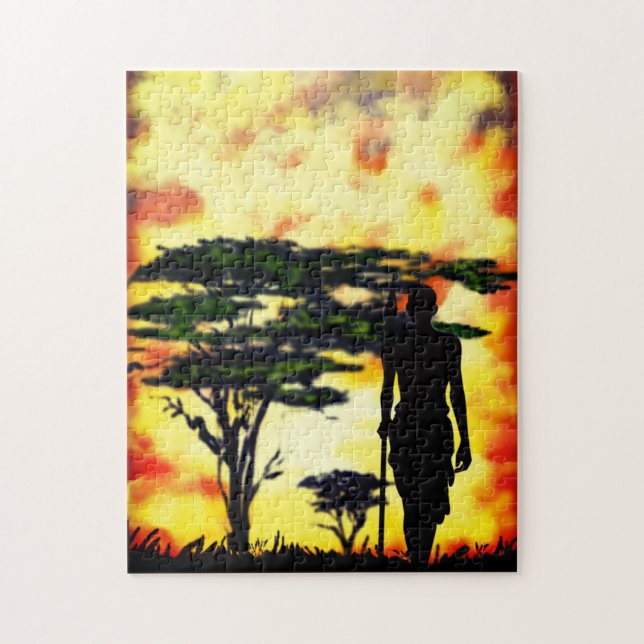 African Hunter with Spear Puzzle - Painting (Vertical)