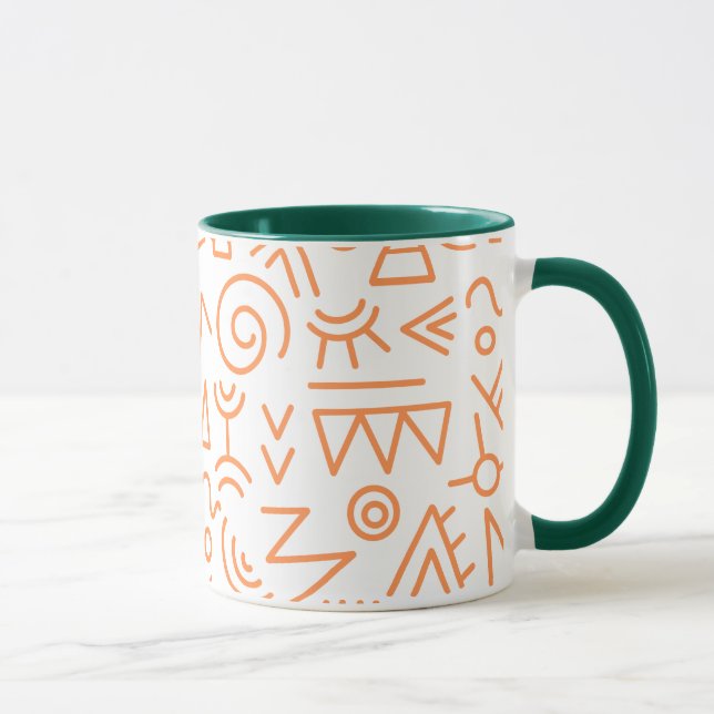 African Indian pattern Orange artwork on Green Mug (Right)