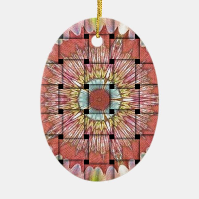African-Inspired Art Print– Geometric Woven Design Ceramic Tree Decoration (Front)