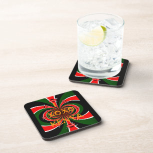 African-Inspired Kenya Flag Abstract Art Coaster
