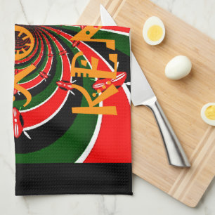 African-Inspired Kenya Flag Abstract Art Tea Towel