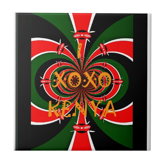 African-Inspired Kenya Flag Abstract Art Tile (Front)
