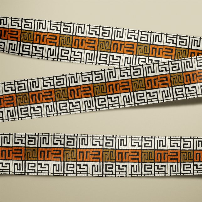 African Inspired Warm Earth Tones Kuba Cloth Grosgrain Ribbon (Creator Uploaded)