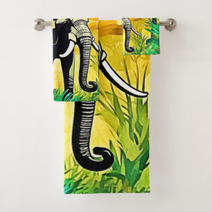 African Jungle Elephant Art Design Bath Towel Set