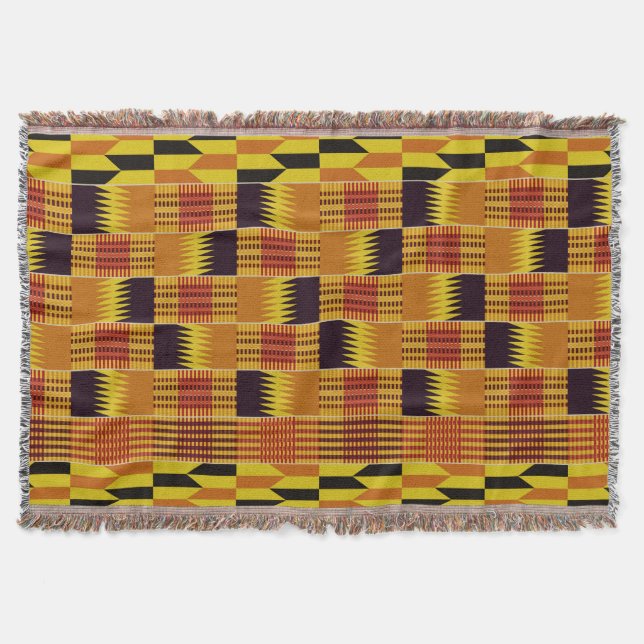 African Kente Pattern Ceremonial Textile Throw Blanket (Front)