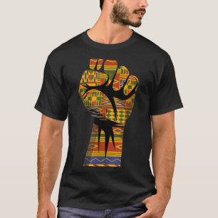 African kente pattern raised fist black power T-Shirt