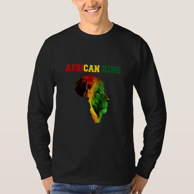 African King Black History Month Lion Africa Flag  T-Shirt (Front)