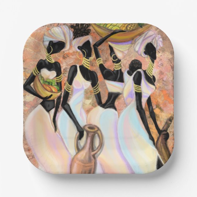 African Ladies Paper Plates - Art Style Painting (Front)