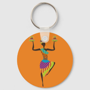 African lady tribal art key ring