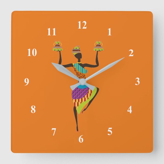 African lady tribal art square wall clock (Front)