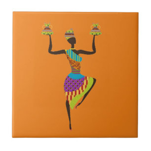 African lady tribal art tile
