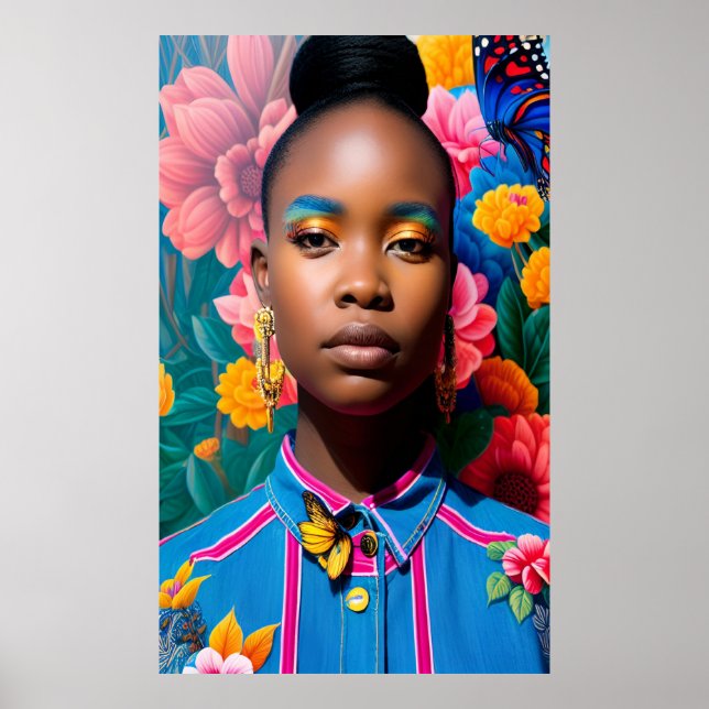 African lady wearing denim shirt poster (Front)