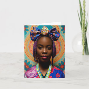 African lady with big bow and medallion card