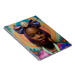 African lady with big bow and medallion notebook