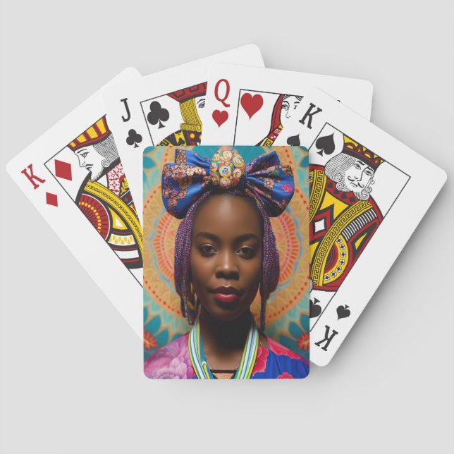 African lady with big bow and medallion playing cards (Back)