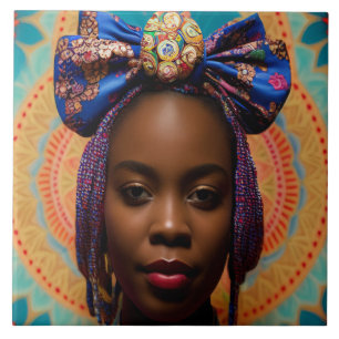 African lady with big bow and medallion tile