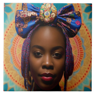 African lady with big bow and medallion tile