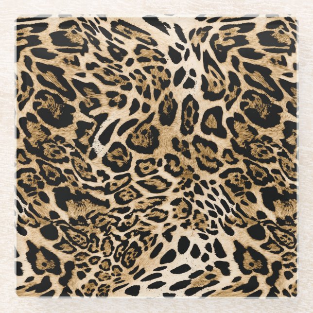 African Leopard Fur: Seamless Animal Texture Glass Coaster (Front)