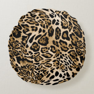 African Leopard Fur: Seamless Animal Texture Round Cushion