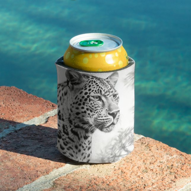 African Leopard Pencil Drawing Can Cooler (In Situ Pool)