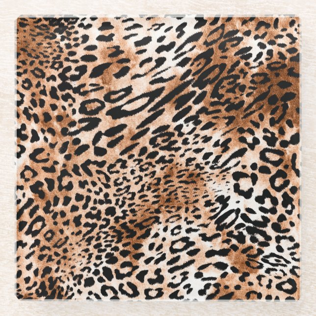 African Leopard Print Seamless Glass Coaster (Front)