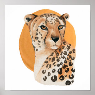 African Leopard Watercolor Wild Animal Poster